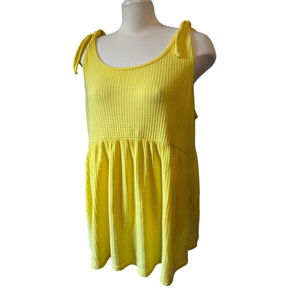 Vintage Spin USA Tank Top Sz 1XL Womens Yellow Plus Size Blouse Oversized Tie Sh - Picture 9 of 13